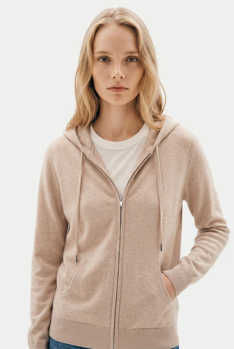 Damen Zip-Hoodie mit Smiley-Tasche