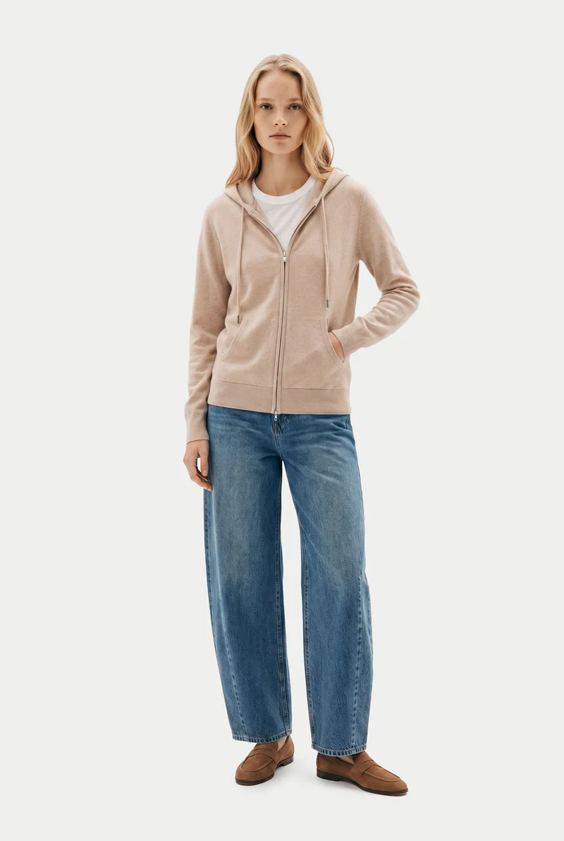 Damen Zip-Hoodie mit Smiley-Tasche