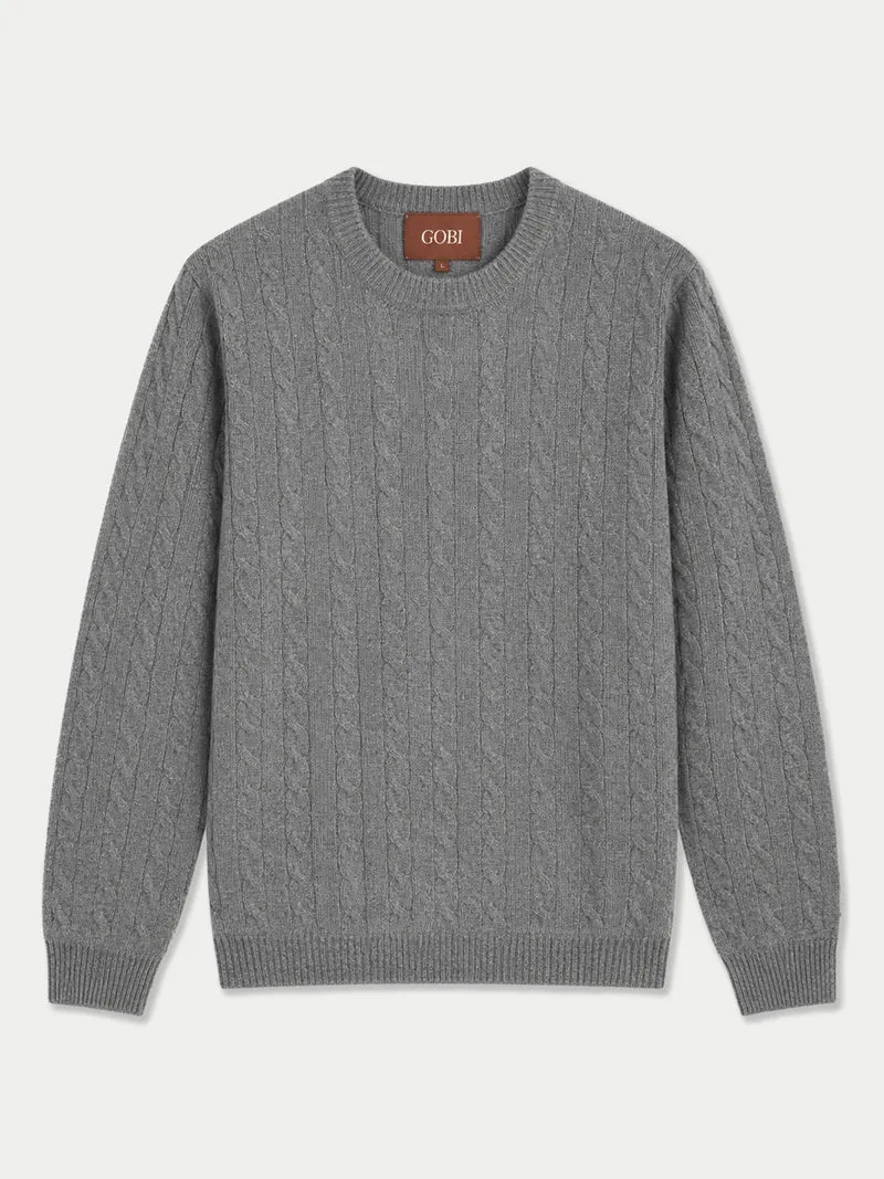 Kaschmir-Pullover mit Zopfmuster und Rundhalsausschnitt