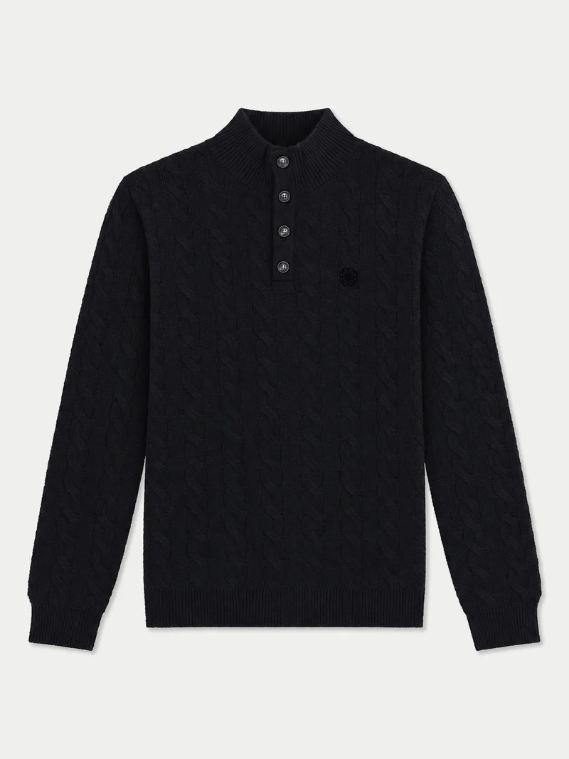 Kaschmir-Pullover mit Zopfmuster und Knopfleiste