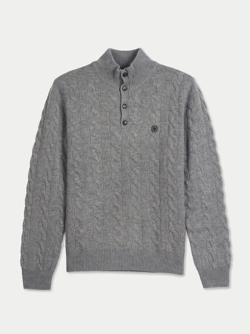 Kaschmir-Pullover mit Zopfmuster und Knopfleiste