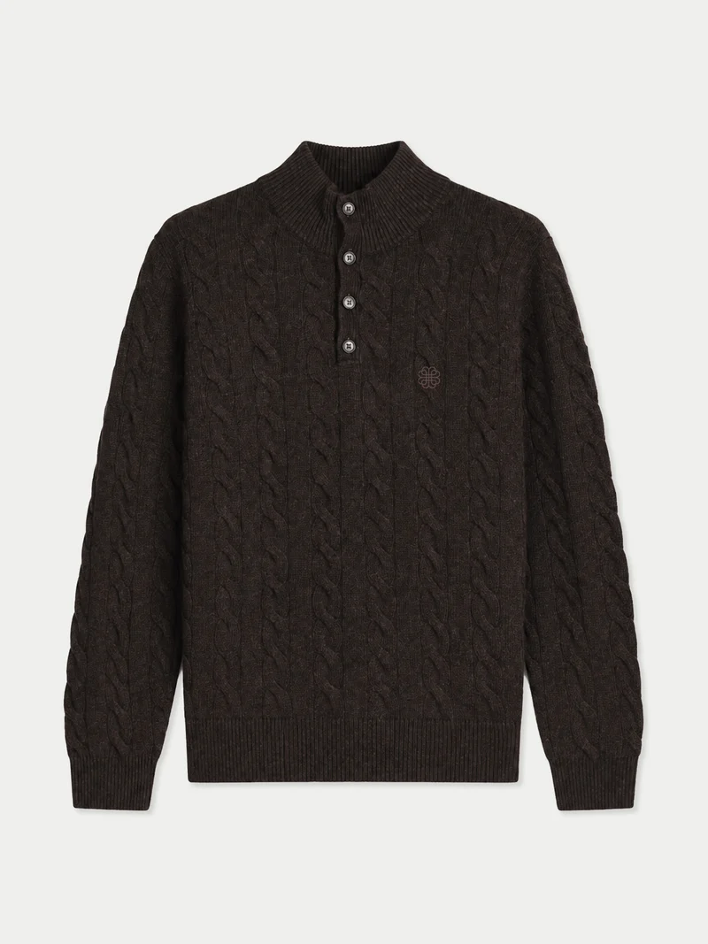 Kaschmir-Pullover mit Zopfmuster und Knopfleiste