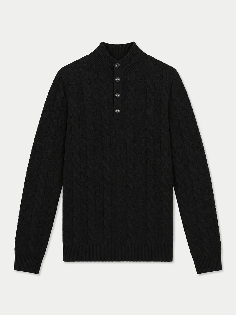 Kaschmir-Pullover mit Zopfmuster und Knopfleiste
