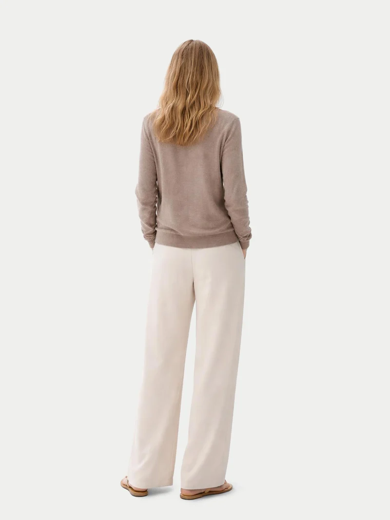 Naturfarbene Basic Kaschmirstrickjacke mit Reißverschluss