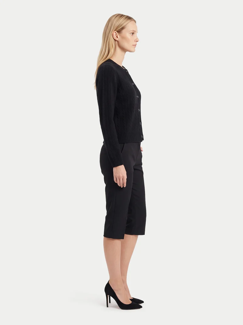 Kaschmir-Strickjacke mit Rundhalsausschnitt und Zopfmuster