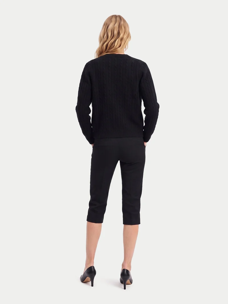 Kaschmir-Strickjacke mit Rundhalsausschnitt und Zopfmuster
