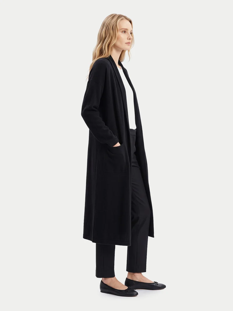 Lange Kaschmir-Strickjacke mit Schalkragen