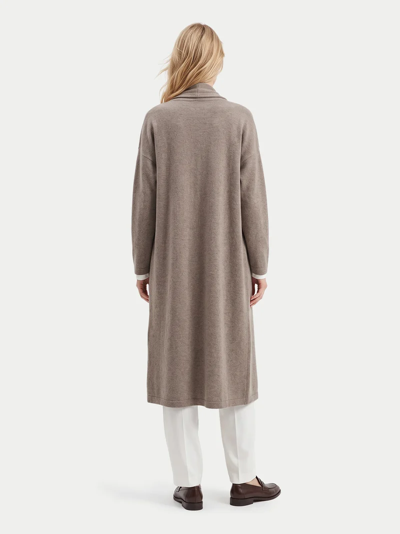 Lange Kaschmir-Strickjacke mit Schalkragen