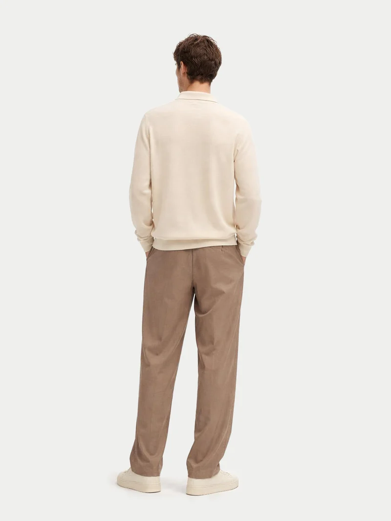 Naturfarbener Basic Kaschmirpullover mit Polokragen