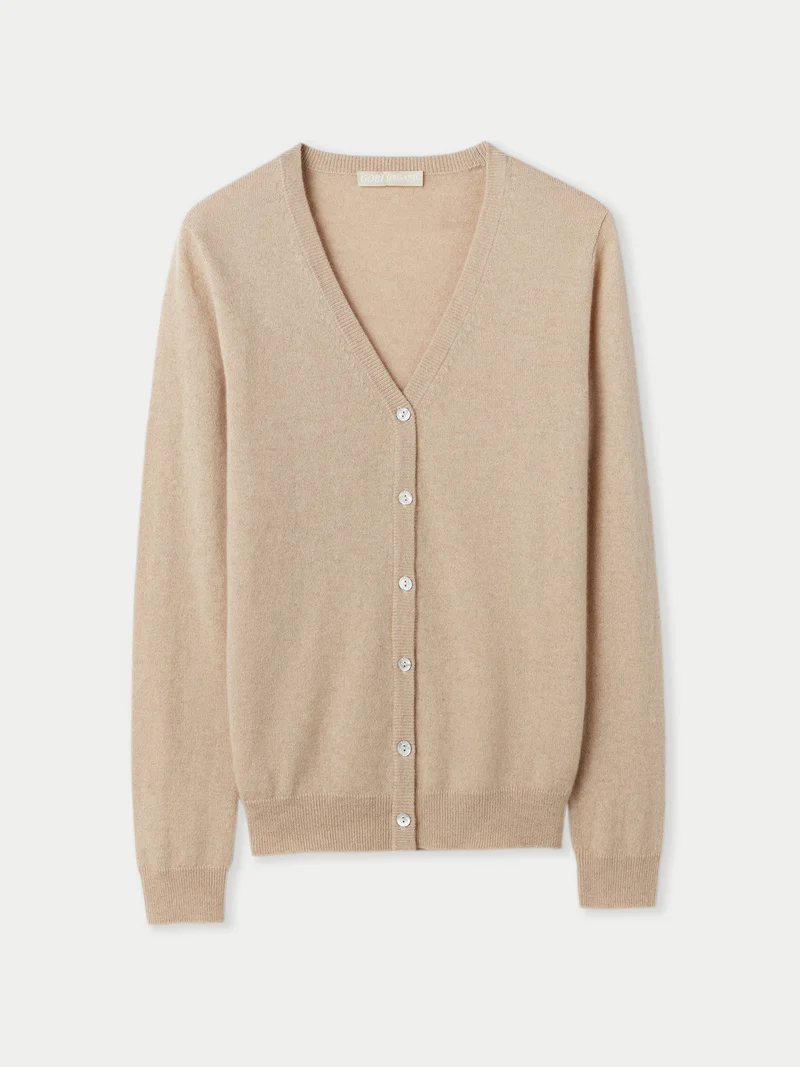 Naturfarbene V-Ausschnitt Kaschmirstrickjacke