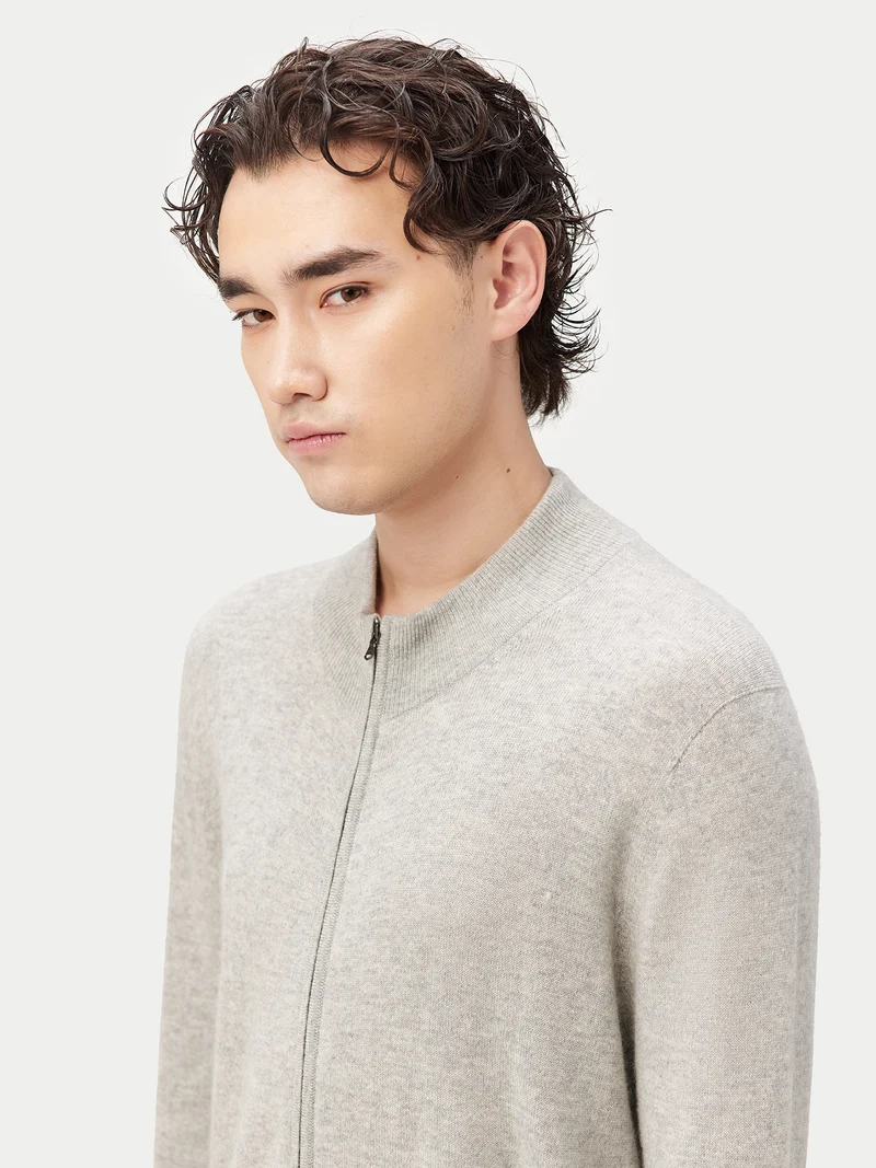 Basic Kaschmirstrickjacke mit Reißverschluss