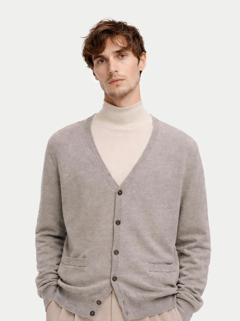 Basic V-Ausschnitt Kaschmirstrickjacke mit Knöpfen