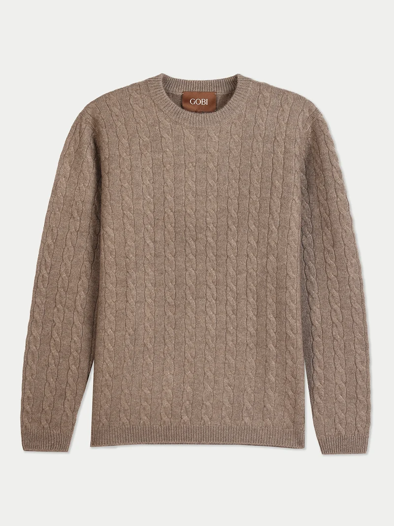Kaschmir-Pullover mit Zopfmuster und Rundhalsausschnitt