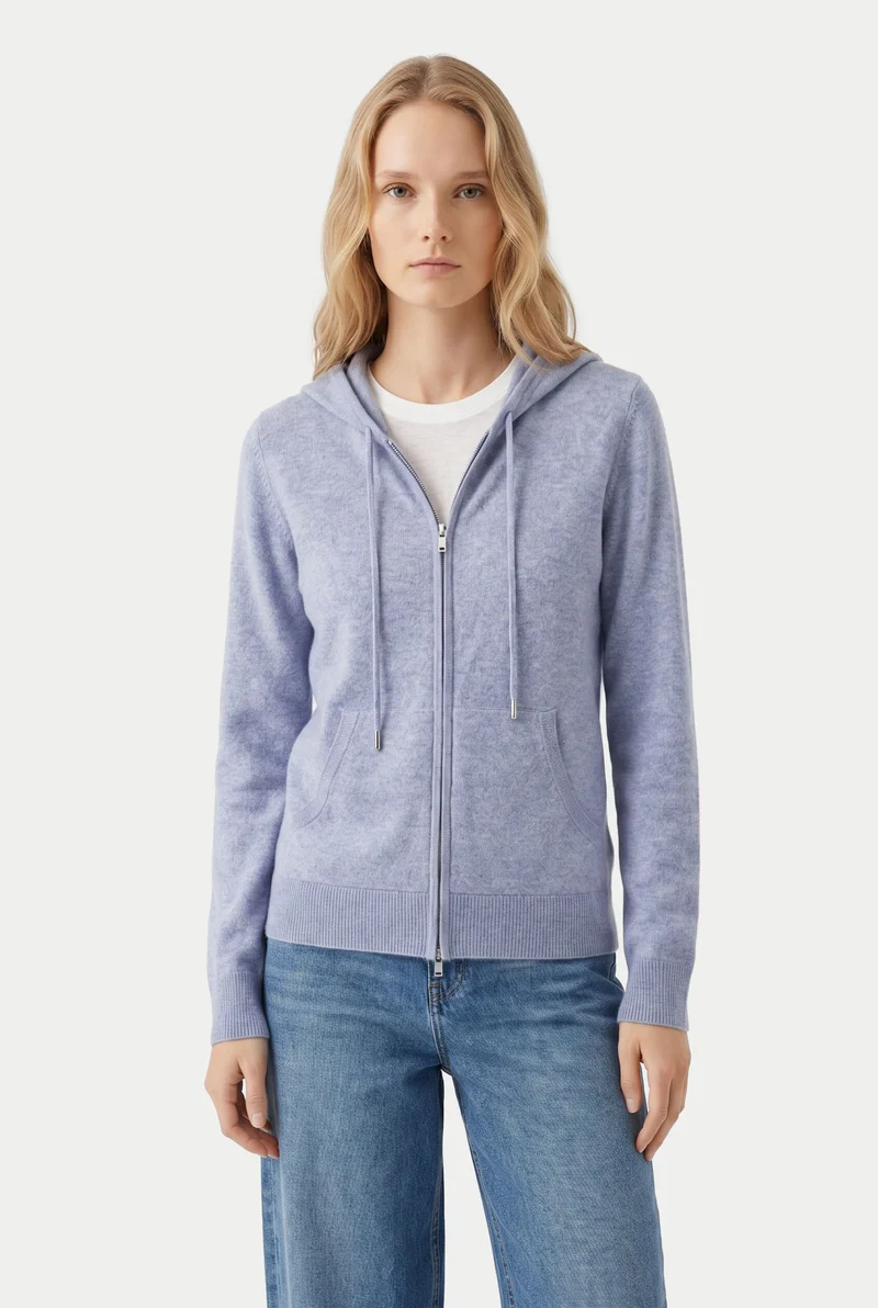 Damen Zip-Hoodie mit Smiley-Tasche