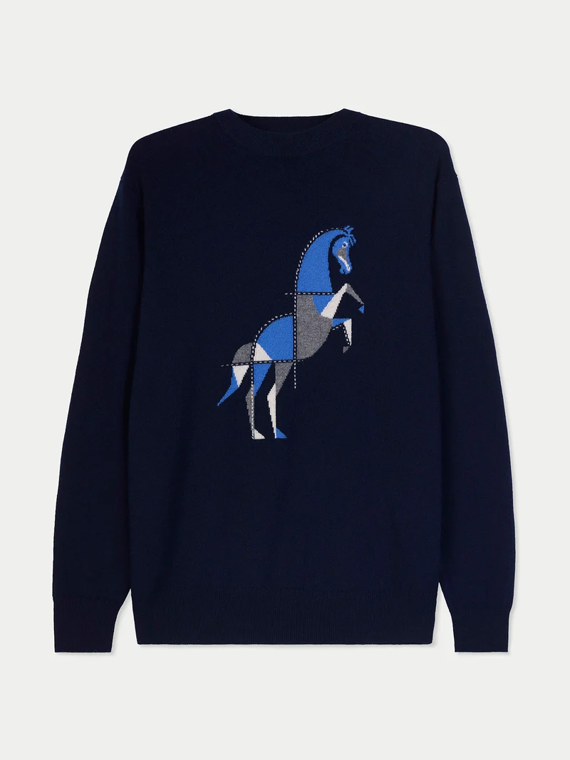 Kaschmirpullover mit Pferde-Intarsie