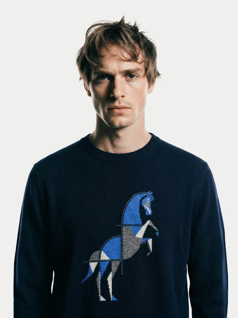 Kaschmirpullover mit Pferde-Intarsie
