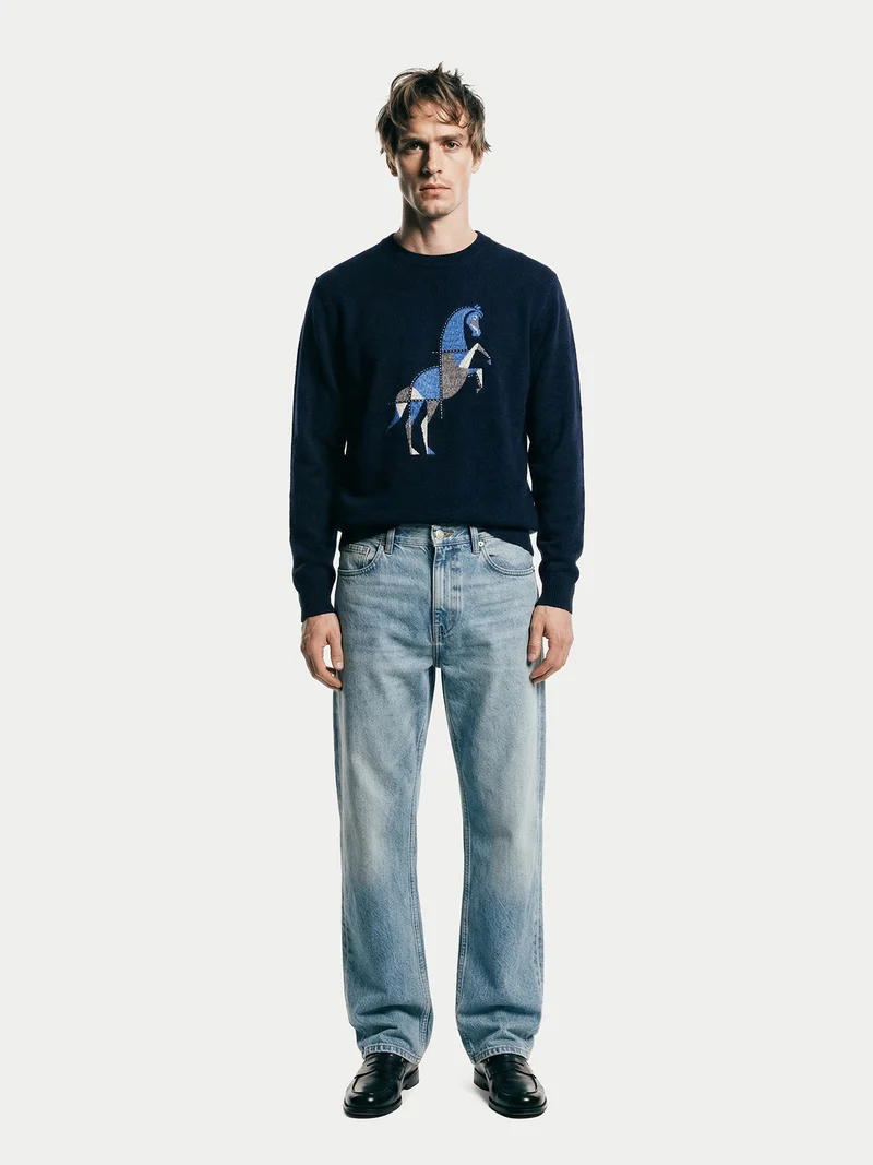 Kaschmirpullover mit Pferde-Intarsie