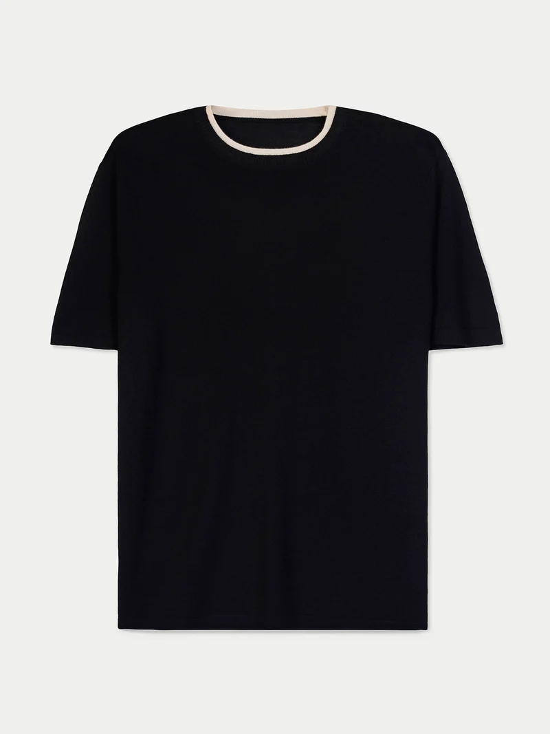 T-Shirt aus Kaschmir-Seide mit Doppelkragen