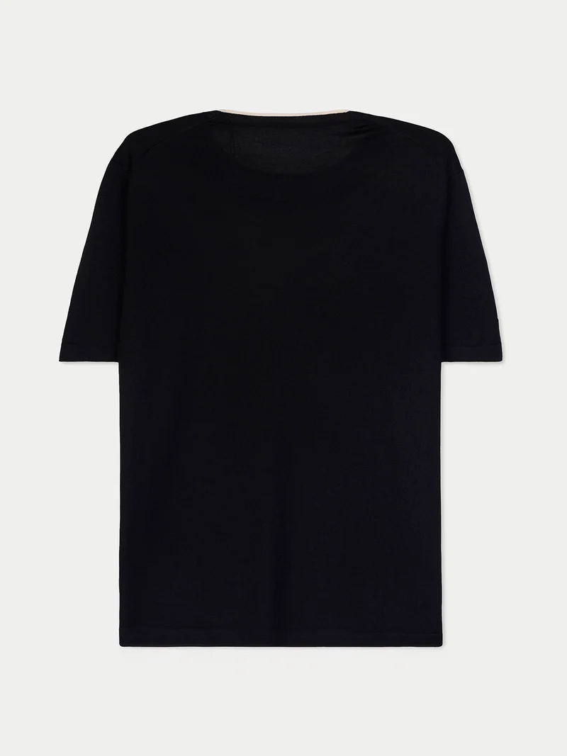 T-Shirt aus Kaschmir-Seide mit Doppelkragen