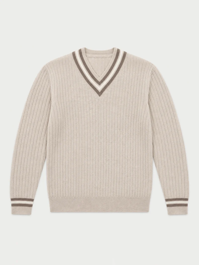 Kaschmir-Cricket-Pullover mit V-Ausschnitt