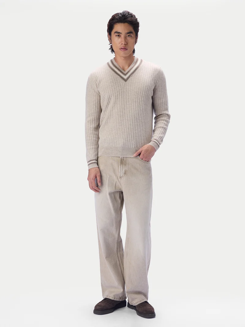 Kaschmir-Cricket-Pullover mit V-Ausschnitt