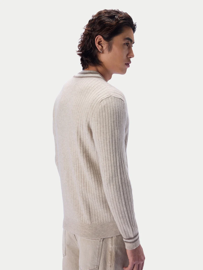 Kaschmir-Cricket-Pullover mit V-Ausschnitt
