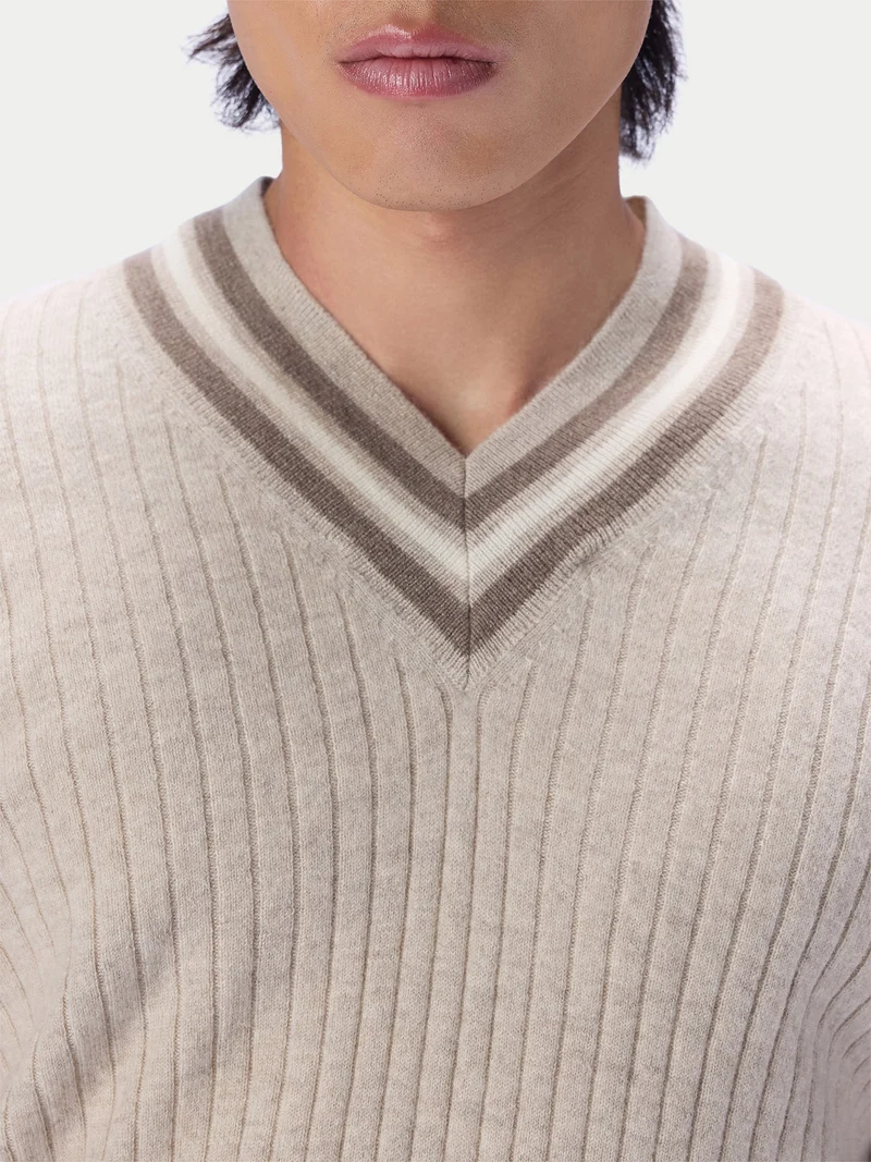 Kaschmir-Cricket-Pullover mit V-Ausschnitt