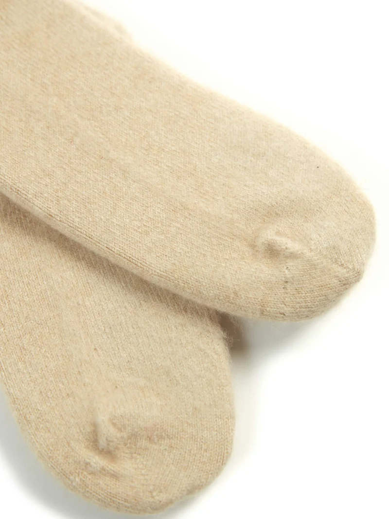 Naturfarbene Unisex Kaschmir Rippenstrick-Bettsocken