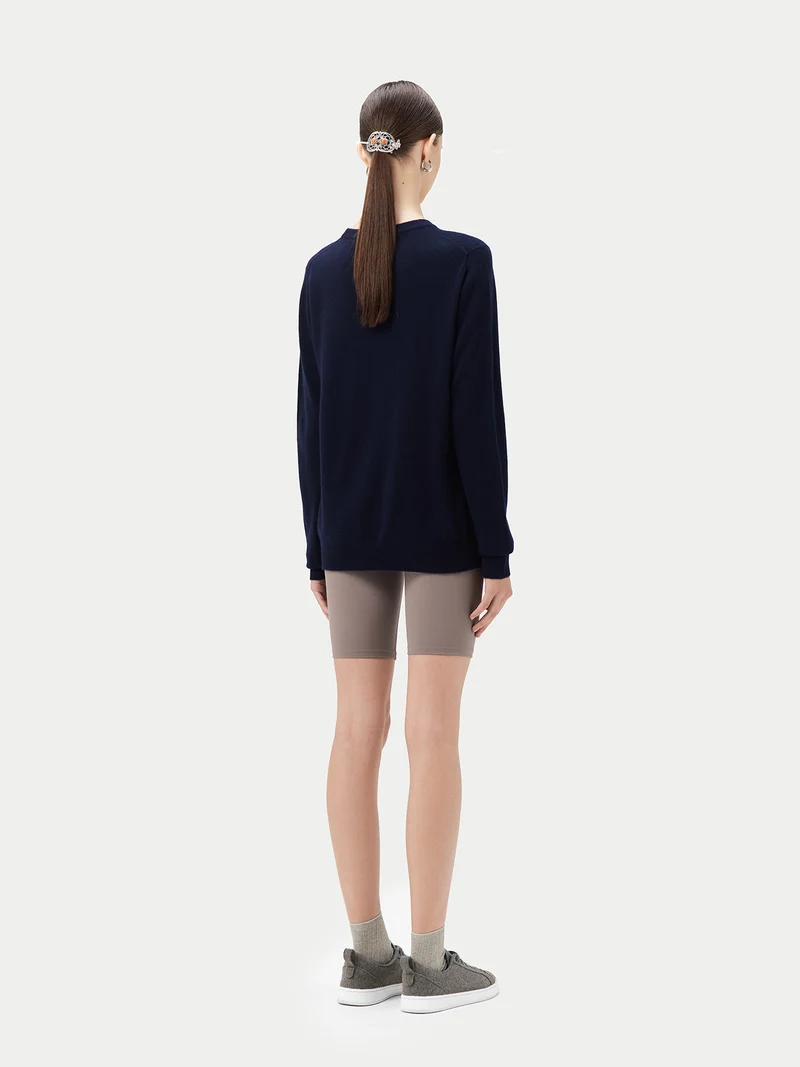 Basic R-Ausschnitt Kaschmirpullover
