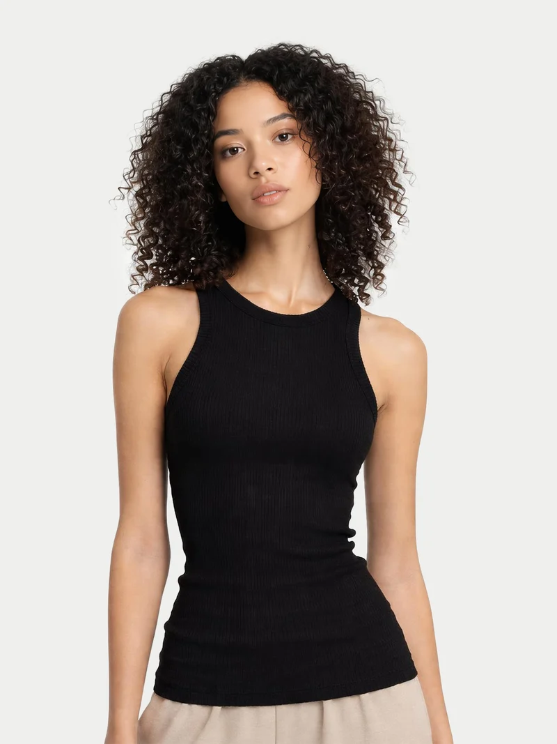 Geripptes Tank-Top aus Baumwoll-Seiden-Kaschmir-Mischung