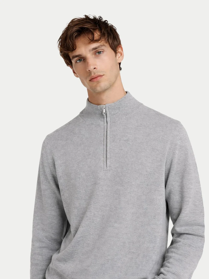 Basic Kaschmirpullover mit Halbreißverschluss