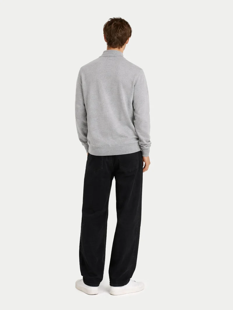Basic Kaschmirpullover mit Halbreißverschluss