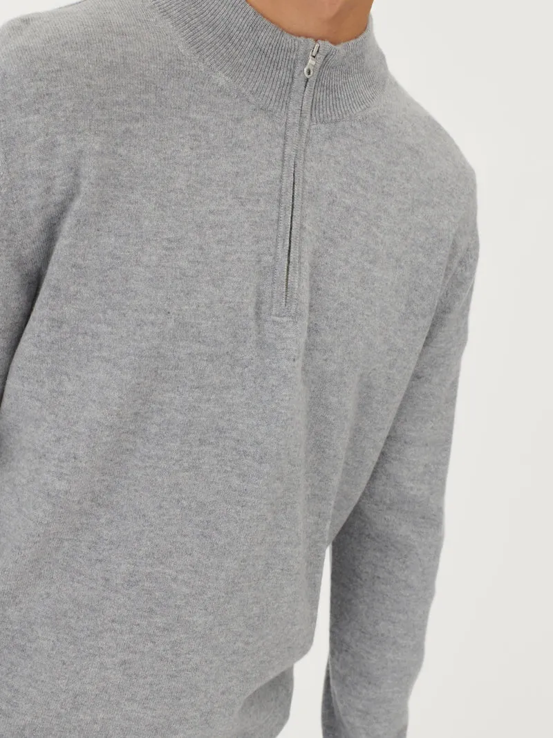Basic Kaschmirpullover mit Halbreißverschluss