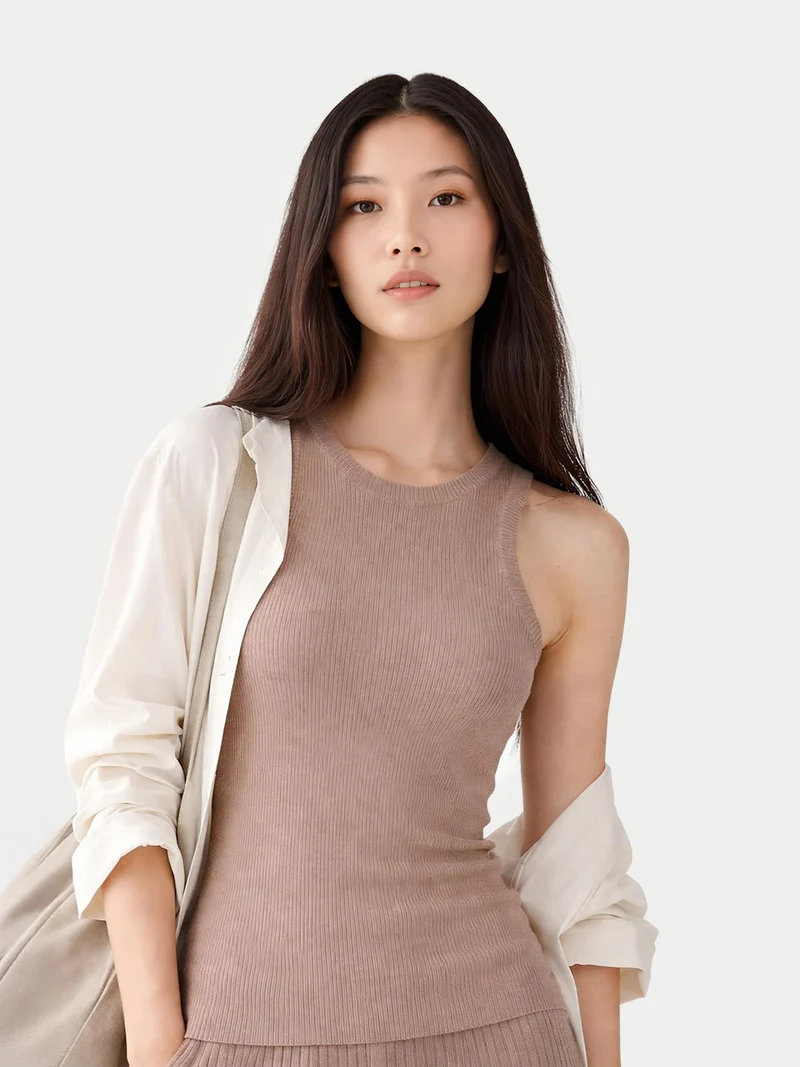 Geripptes Tank-Top aus Baumwoll-Seiden-Kaschmir-Mischung