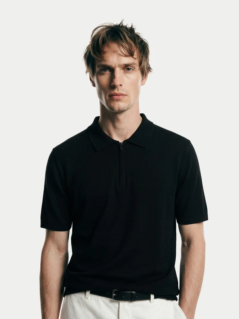Polo aus Kaschmir-Seide mit Halbzip