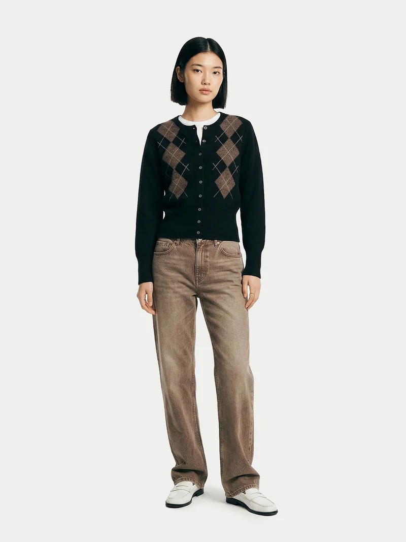 Kaschmir-Cardigan mit Argyle-Muster