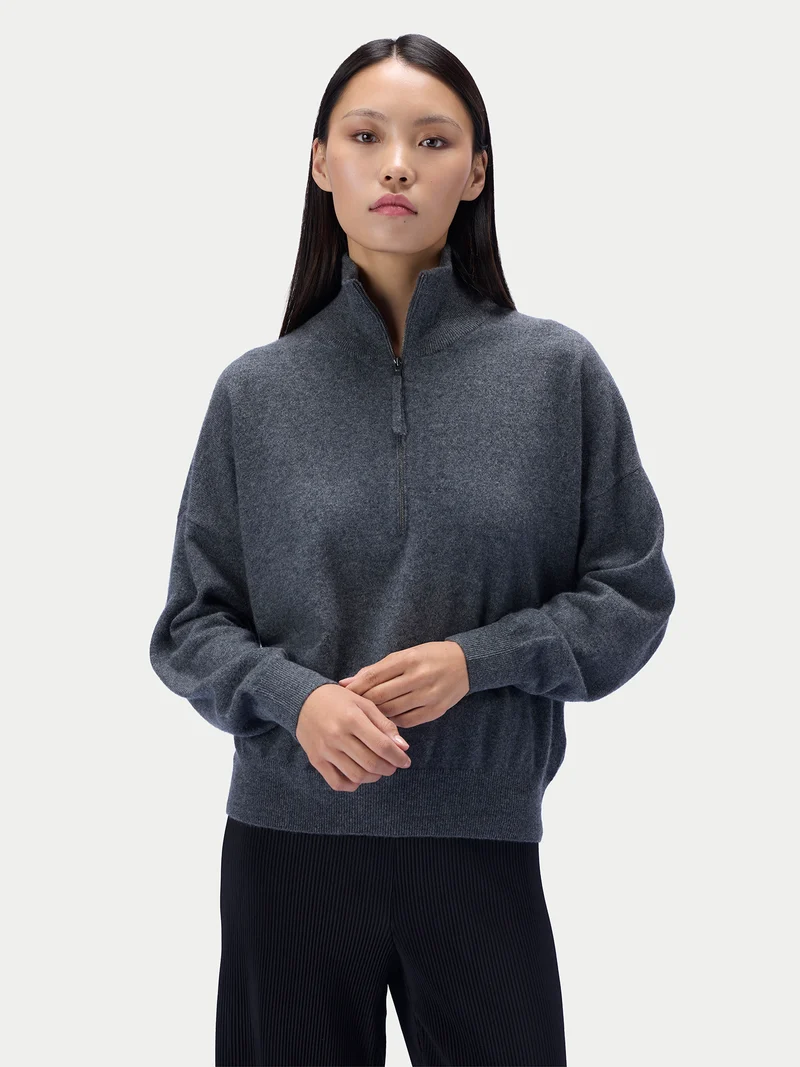 Kaschmirpullover mit kurzem Reißverschluss