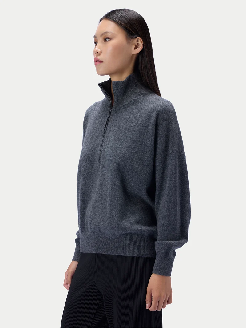 Kaschmirpullover mit kurzem Reißverschluss