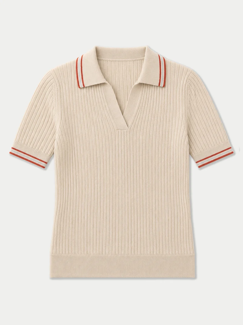 Kaschmir-Seiden-Polopullover im Rippstrick