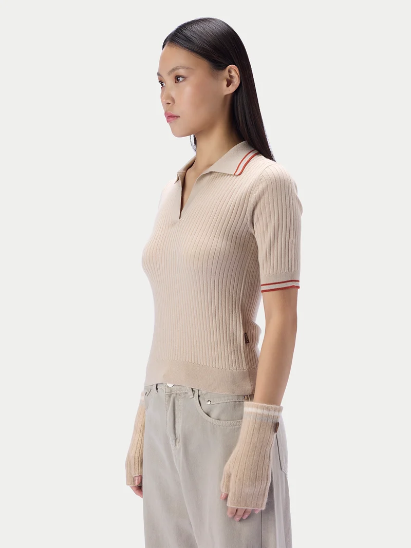 Kaschmir-Seiden-Polopullover im Rippstrick