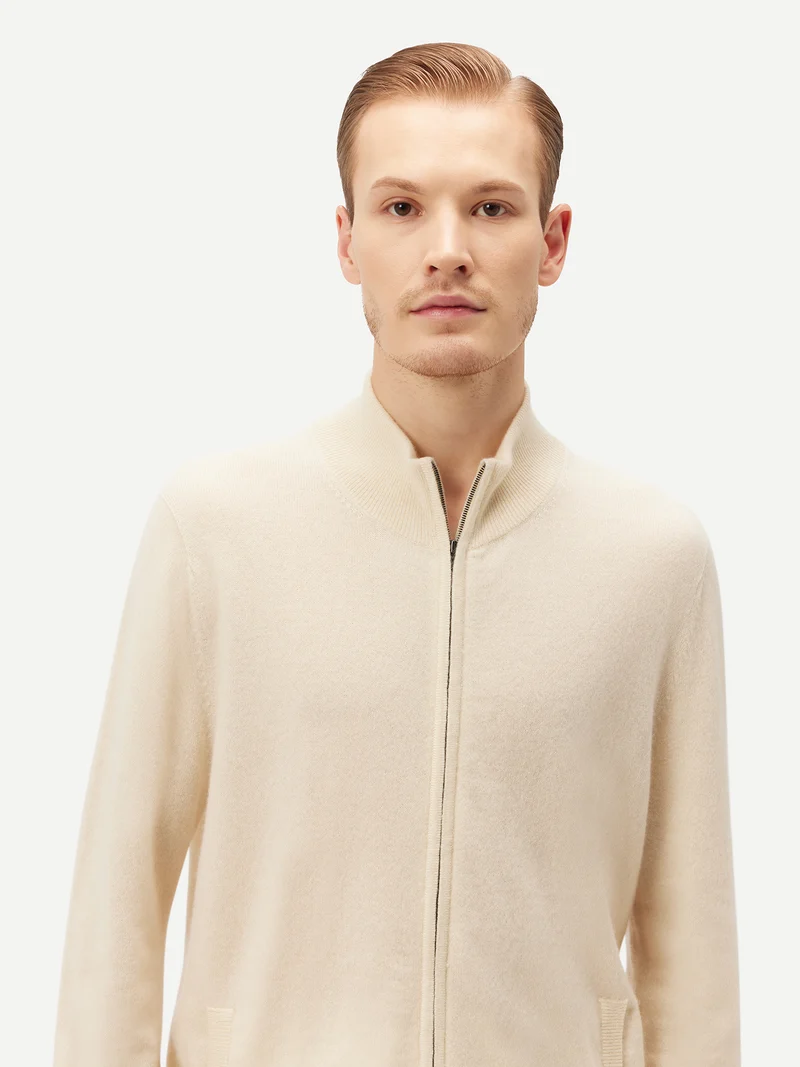 Basic Kaschmirstrickjacke mit Reißverschluss