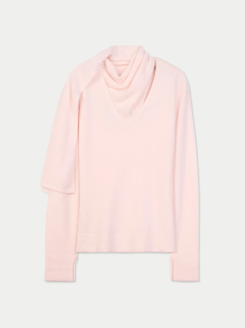 Kaschmirpullover mit drapiertem Schal