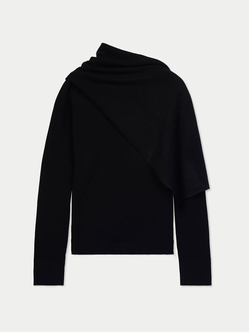 Kaschmirpullover mit drapiertem Schal