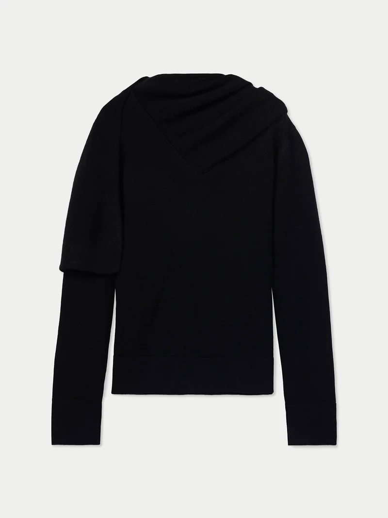 Kaschmirpullover mit drapiertem Schal
