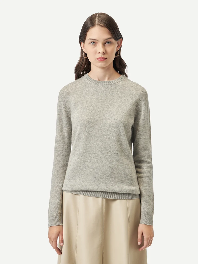 Basic R-Ausschnitt Kaschmirpullover