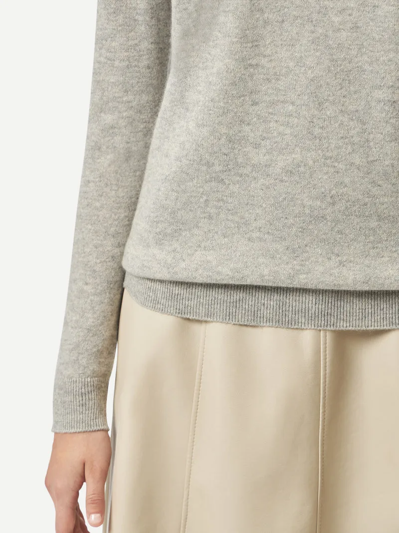 Basic R-Ausschnitt Kaschmirpullover