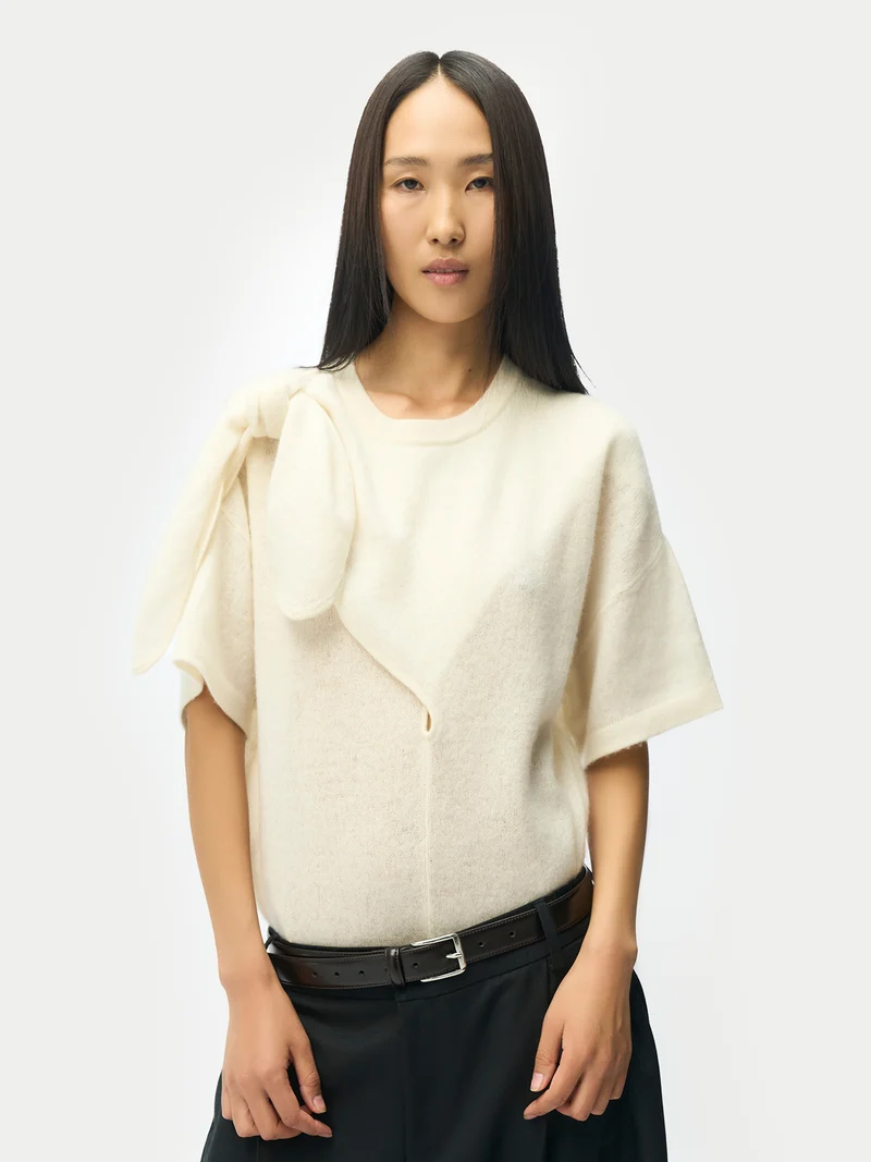 Kaschmir-T-Shirt mit Schleifendetail