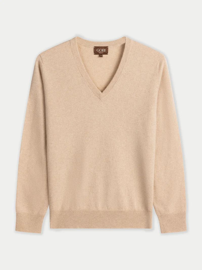 Damen Kaschmirpullover mit V-Ausschnitt