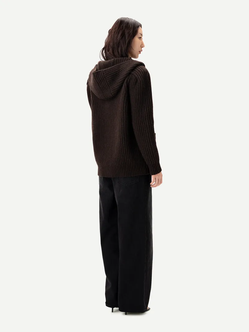 Kaschmir-Cardigan mit Kapuze und breiten Schultern