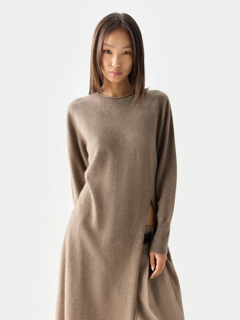 Kaschmir-Maxikleid Mit Seitenschlitz